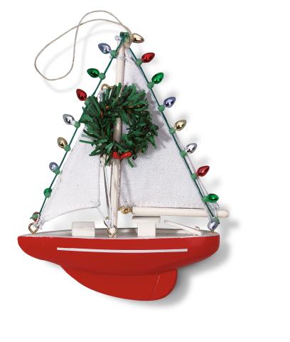 Handcrafted Ornament - Red Sailboat w/Lights