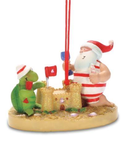 Resin Ornament - Santa Turtle Sandcastle