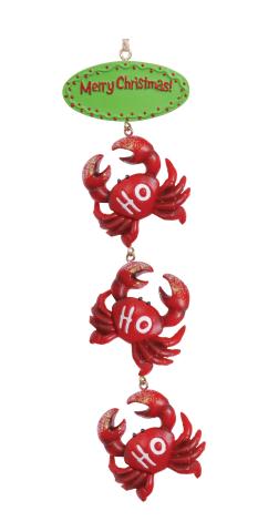 Resin Ornament - 3 Crabs HO HO HO