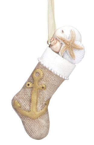 Resin Ornament - Burlap Stocking w/Anchor