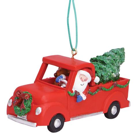 Resin Ornament - Santa in Red Truck