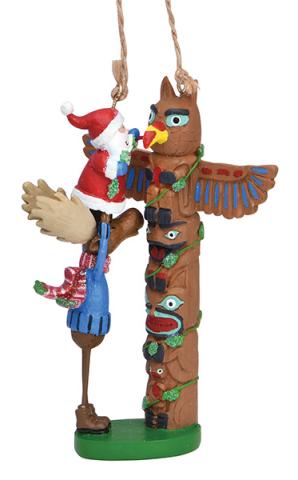 Resin Ornament - Totem Pole w/Santa & Moose