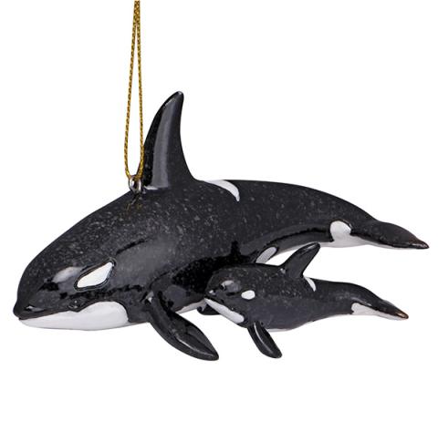 Hi Gloss Resin Ornament - Orca w/Baby