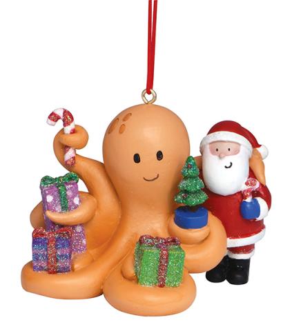 Resin Ornament - Octopus w/Santa