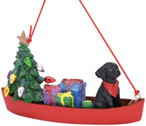 Resin Ornament - Dog in Canoe w/Lights