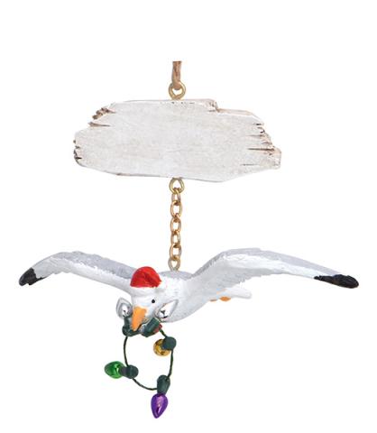Resin Ornament - Seagull w/Lights & Sign
