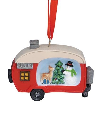 Resin Ornament - Snowman & Deer in Camper