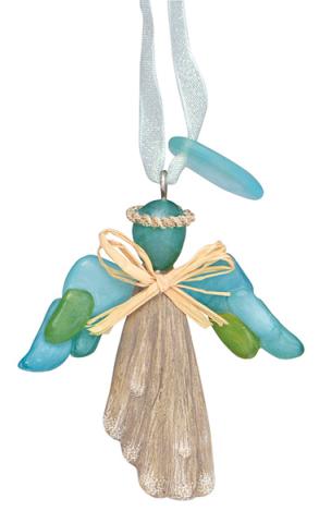 Resin Ornament - Driftwood Sea Glass Angel