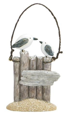 Resin Ornament - Seagulls on  Driftwood Fence