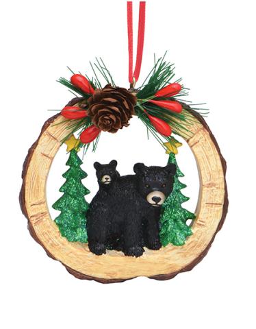 Resin Ornament - Wood Slice w/ Bear