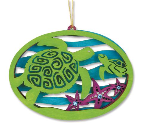 Laser Cut Wood Ornament - Sea Turtle w/Baby