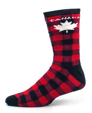 Red Plaid Maple Leaf Canada Socks Adult 9-11