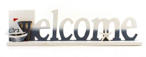Blue White Welcome Sign
