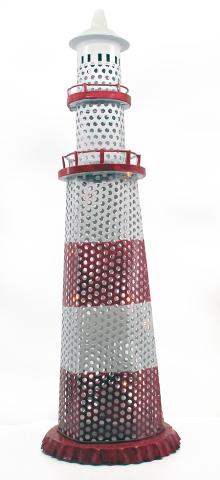 Metal Striped Lighthouse - Red/White Large