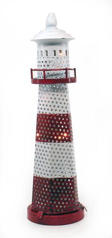 Metal Striped Lighthouse - Red/White Medium