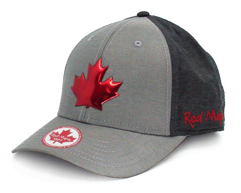 Fitted Grey Stretch w/Red Leaf Hat S/M