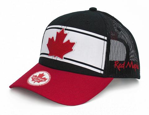 Striped Black & Red w/ 3D Maple Leaf Hat