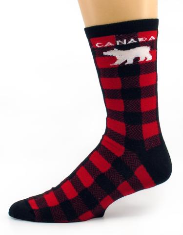 Red Plaid Bear Canada Socks Adult 9-11
