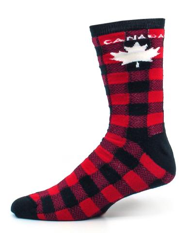 Red Plaid Maple Leaf Canada Socks Adult 10-13