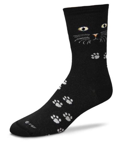Cat Face Black Socks Adult 9-11